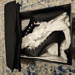 Alexander Wang Black Satin Pointed Toe Heels with Crystals Delphine 85 sz 10